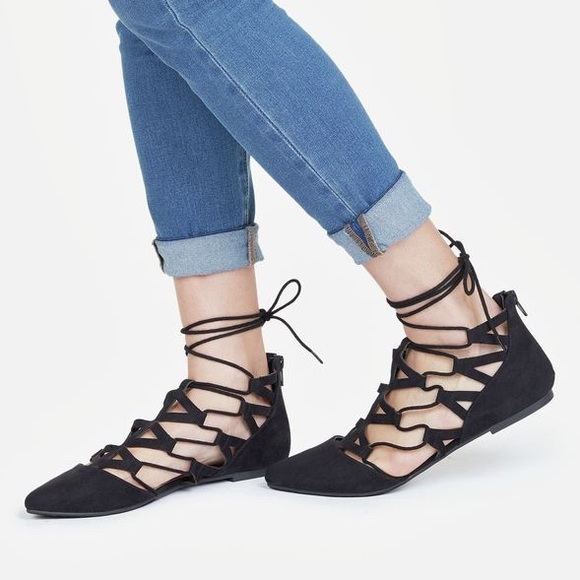 Lace Up Blush Suede Flats - Picture 7 of 8